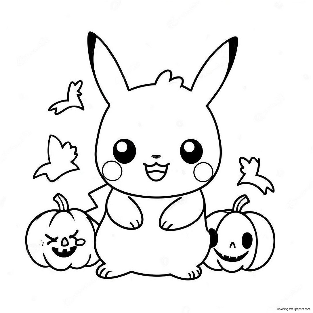 Söt Halloween Pikachu Med Pumpa Färgläggningssida 4812