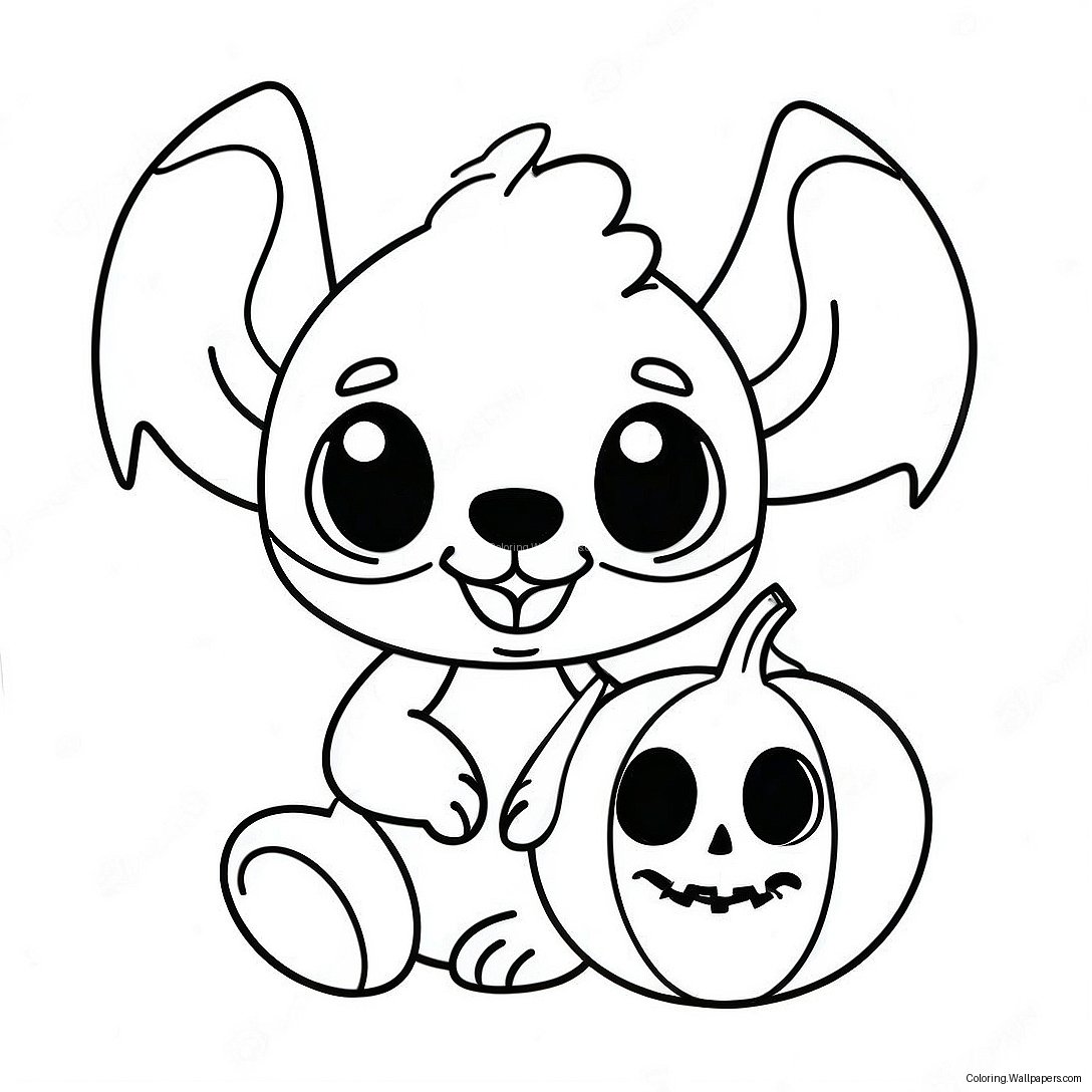 Cute Halloween Stitch With Pumpkin Coloring Page 1948