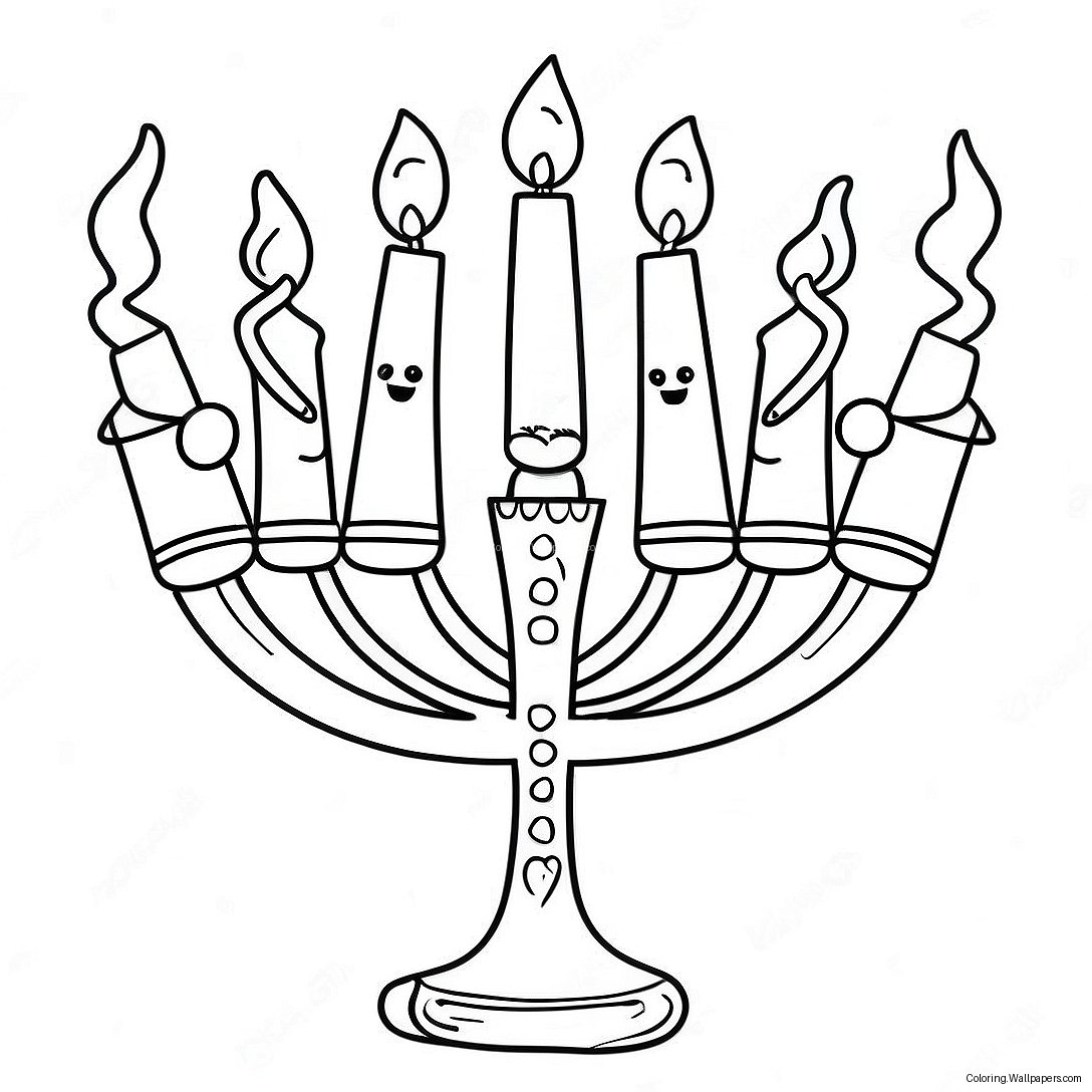 Pagini De Colorat Cu Menorah Drăguț De Hanukkah 9379