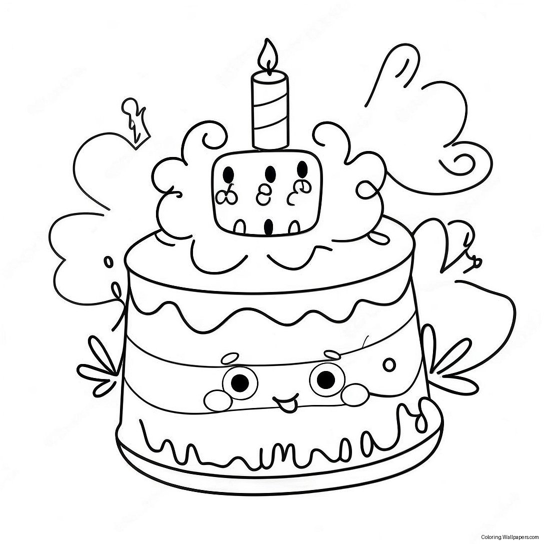 Cute Happy Birthday Aunt With Cake Coloring Page 41369