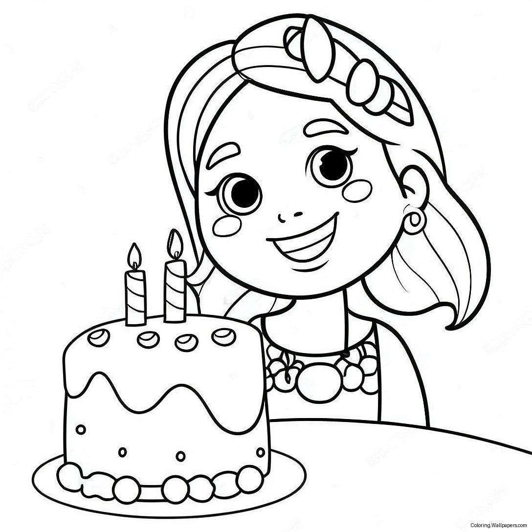 Cute Happy Birthday Aunt With Cake Coloring Page 41370