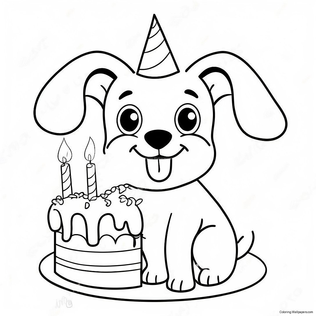 Páginas Para Colorir De Cachorro Feliz Aniversário Com Bolo 51951