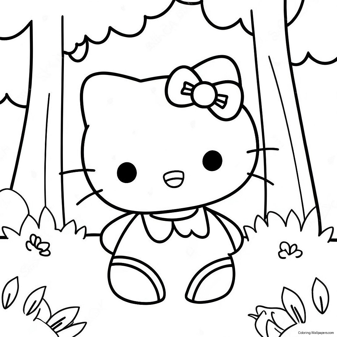 Cute Hello Kitty In A Forest Coloring Page 5455