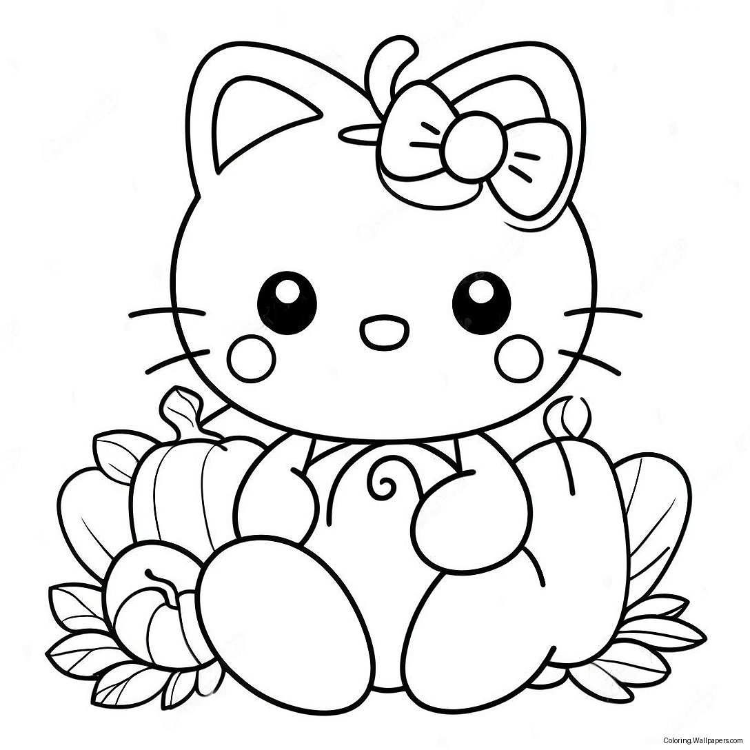 Милая Hello Kitty С Тыквой Раскраска 9733