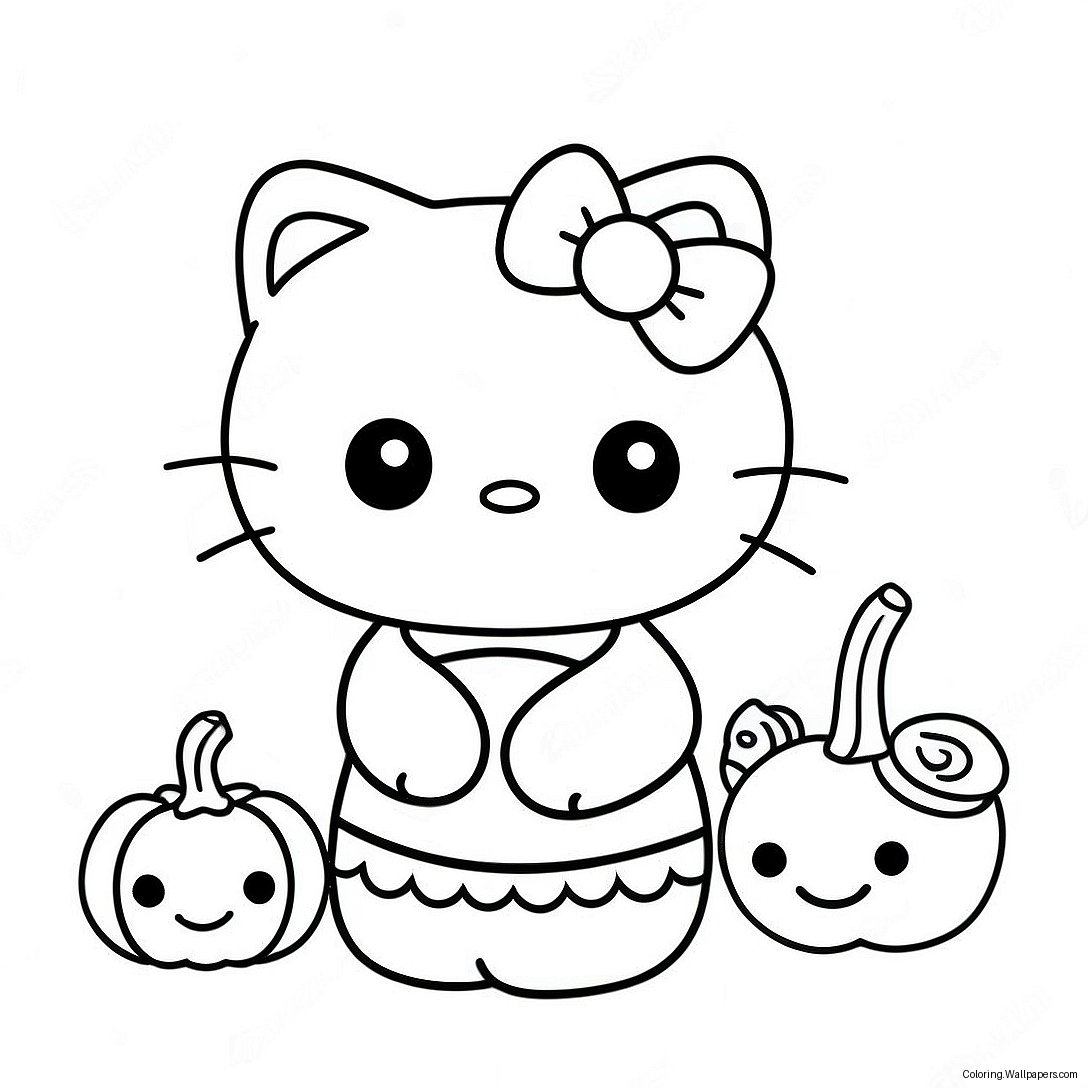 Милая Hello Kitty С Тыквой Раскраска 9734