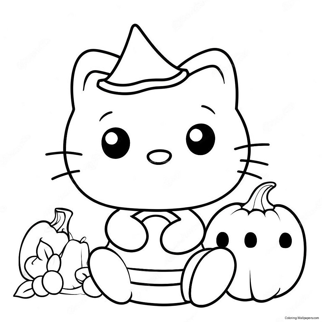 Schattige Hello Kitty Met Pompoen Kleurplaat 9735