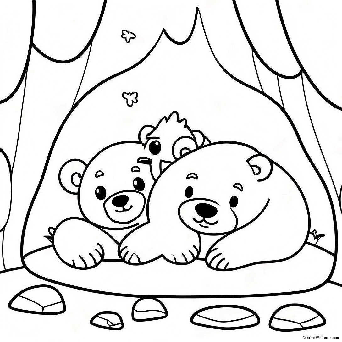 Cute Hibernating Bears In A Cozy Cave Coloring Page 37342