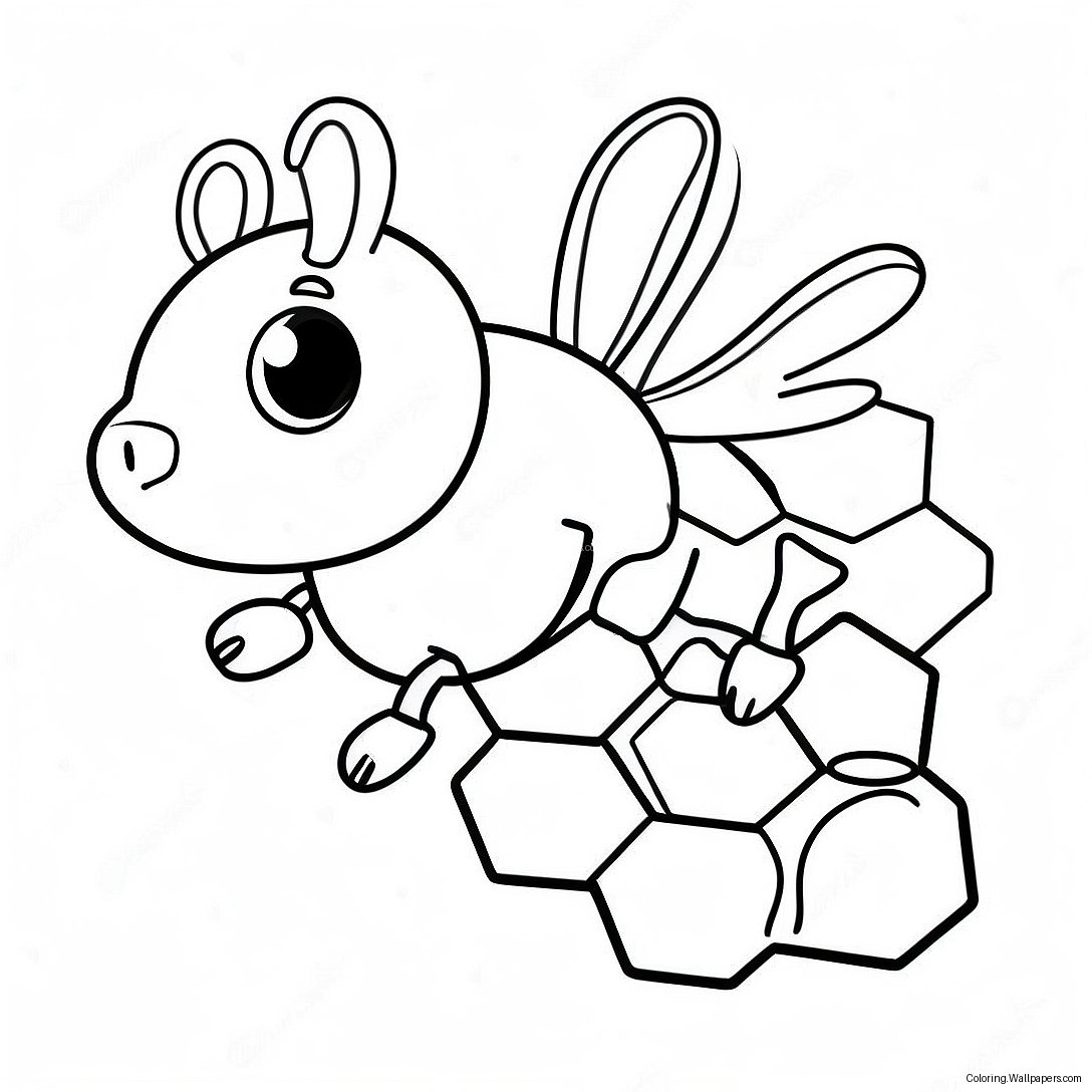 Cute Honey Bee In Honeycomb Coloring Page 50102