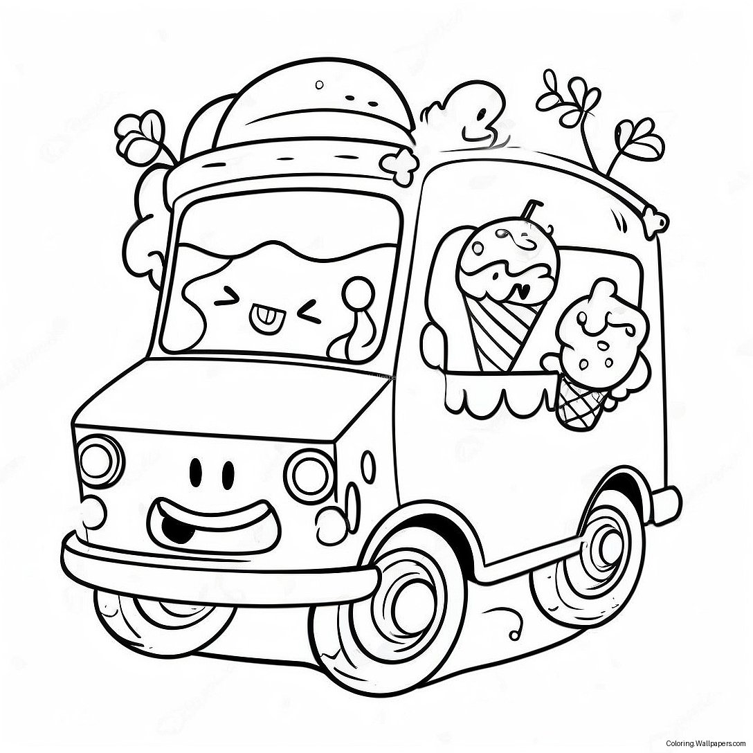 Pagina Da Colorare Di Un Carino Camion Dei Gelati Con Bambini Felici 41227