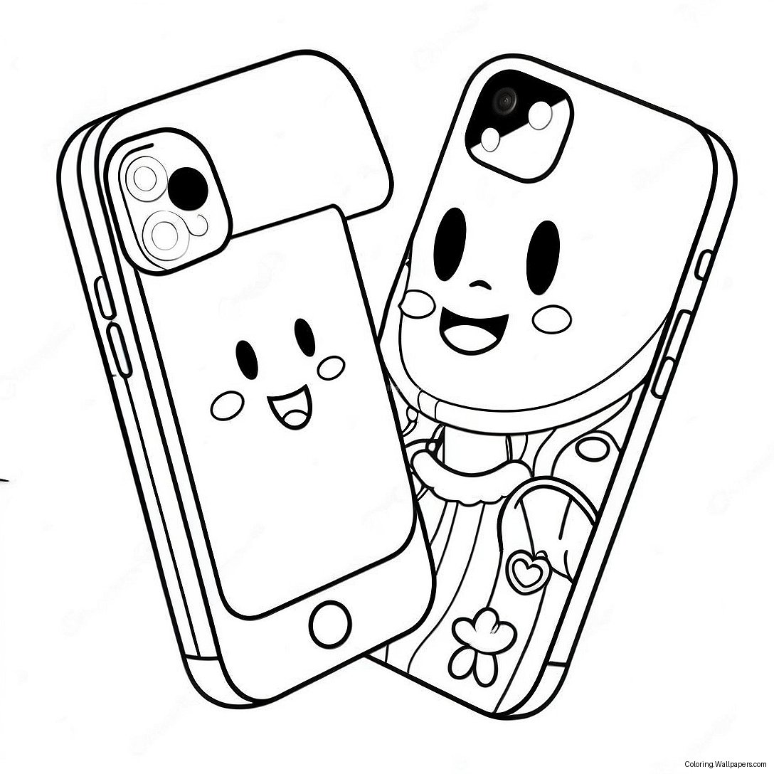 Schattige Iphone 12 Met Cartoon Figuren Kleurplaat 43291