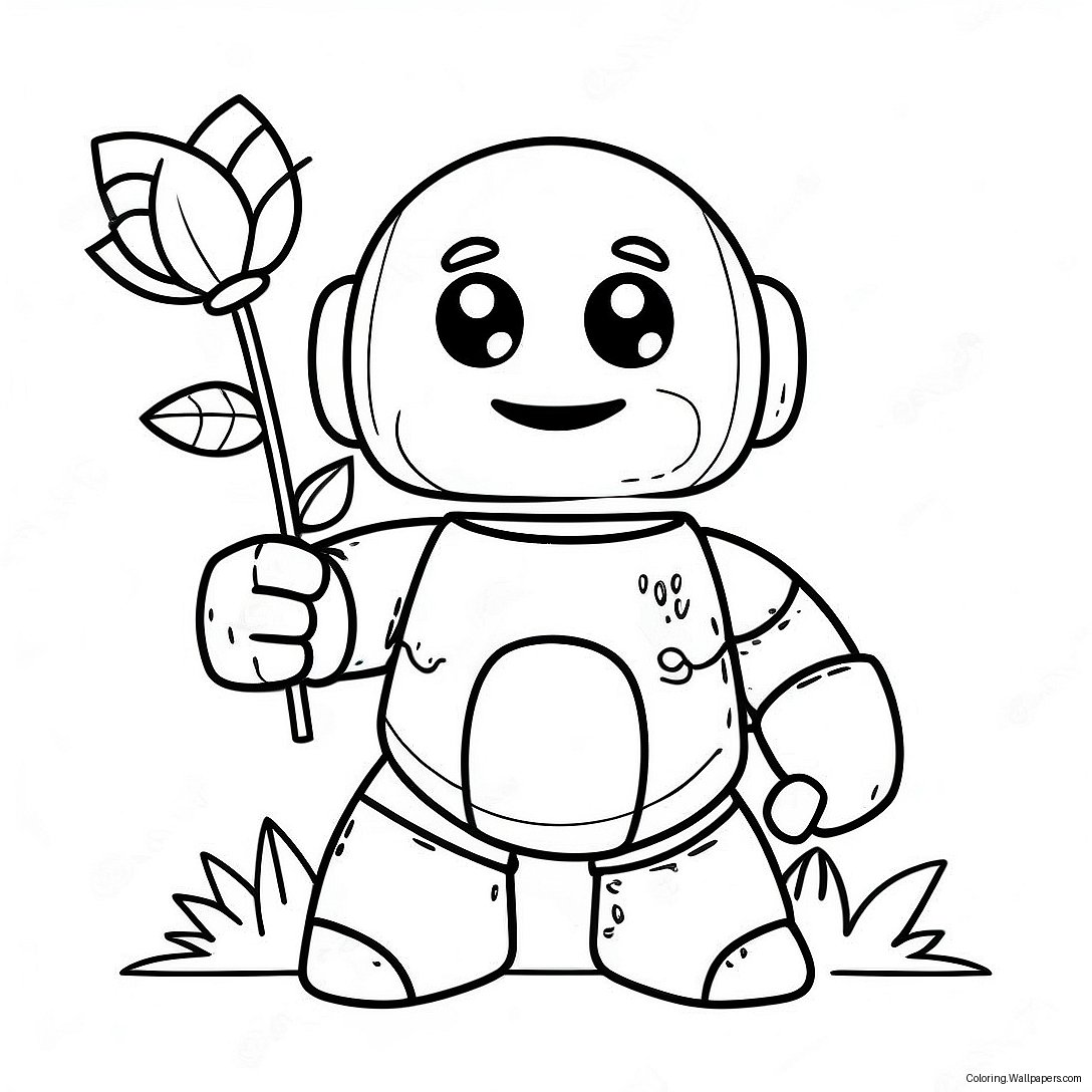 Cute Iron Golem Holding Flowers Coloring Page 21729