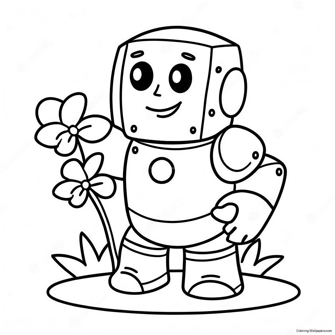 Cute Iron Golem Holding Flowers Coloring Page 21732