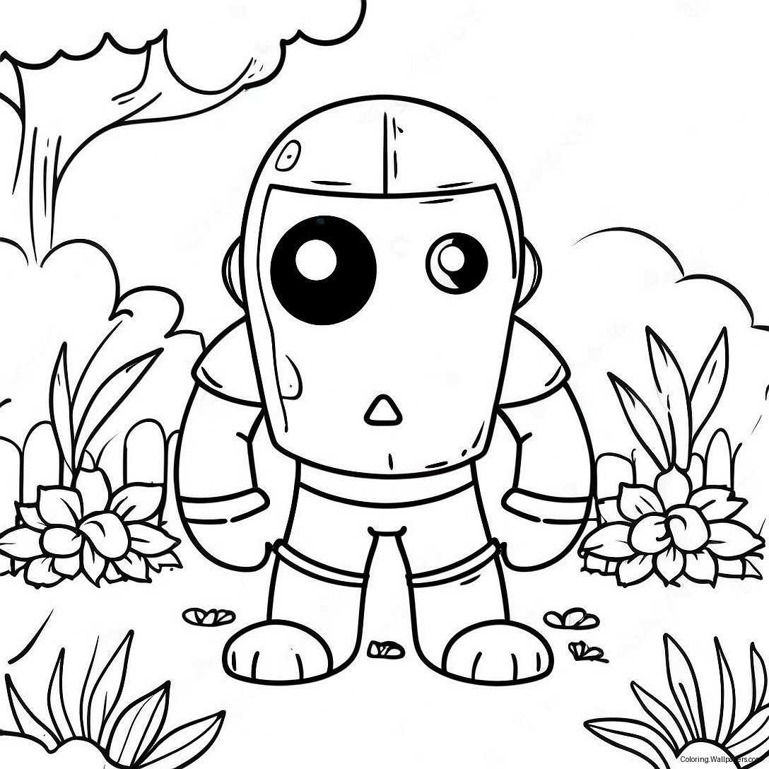 Page À Colorier De Mignon Golem De Fer Dans Un Jardin 27783