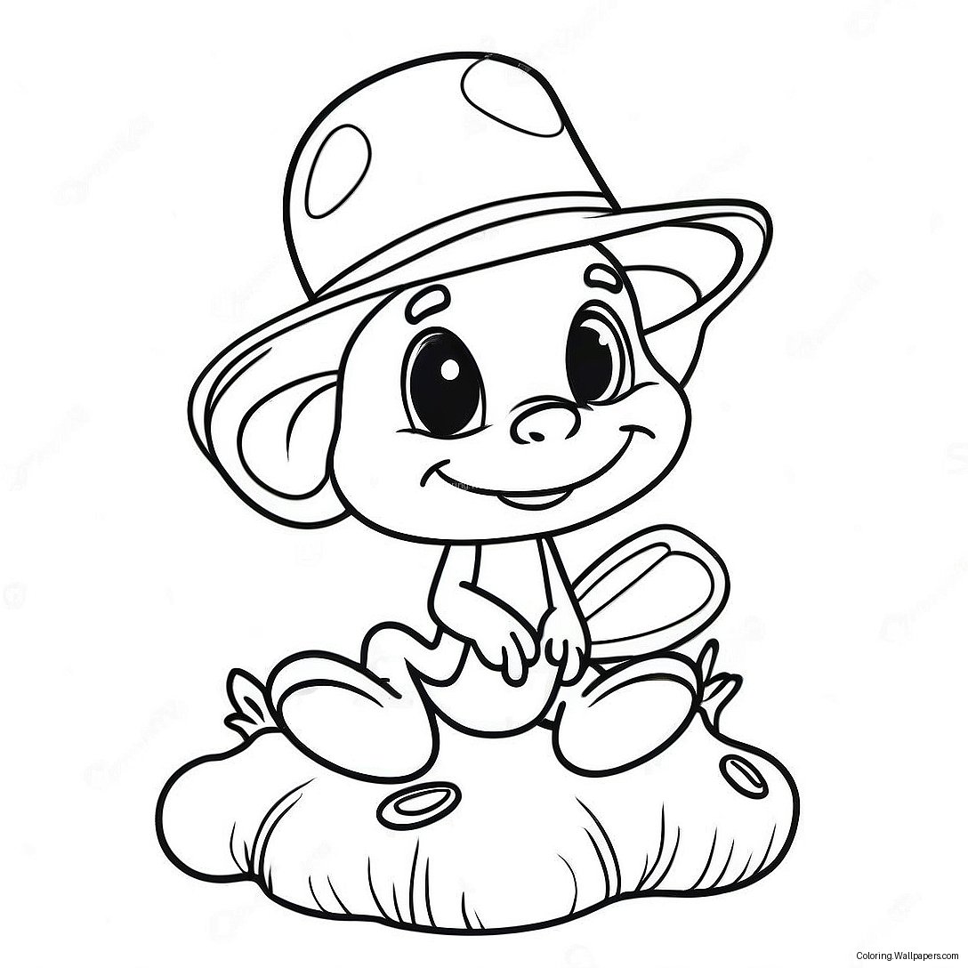 Cute Jiminy Cricket Sitting On A Mushroom Coloring Page 29874