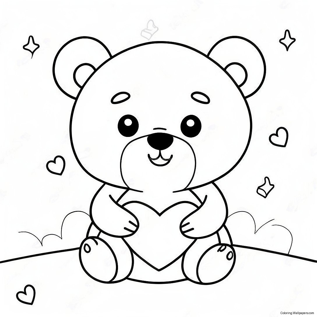 Page À Colorier De Mignon Ours Kawaii Avec Un Cœur 21412