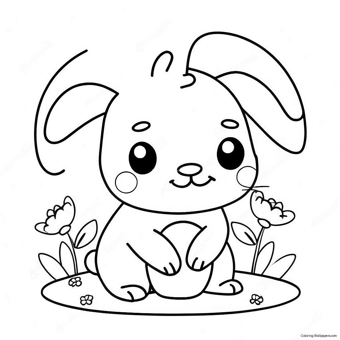 Cute Kawaii Bunny With Flowers Coloring Page 16807