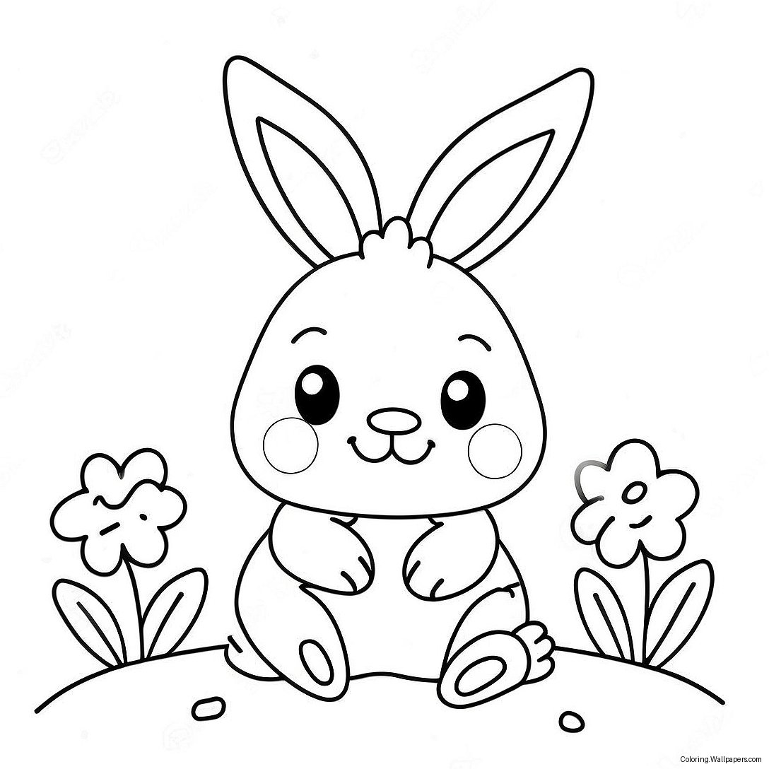 Cute Kawaii Bunny With Flowers Coloring Page 16808