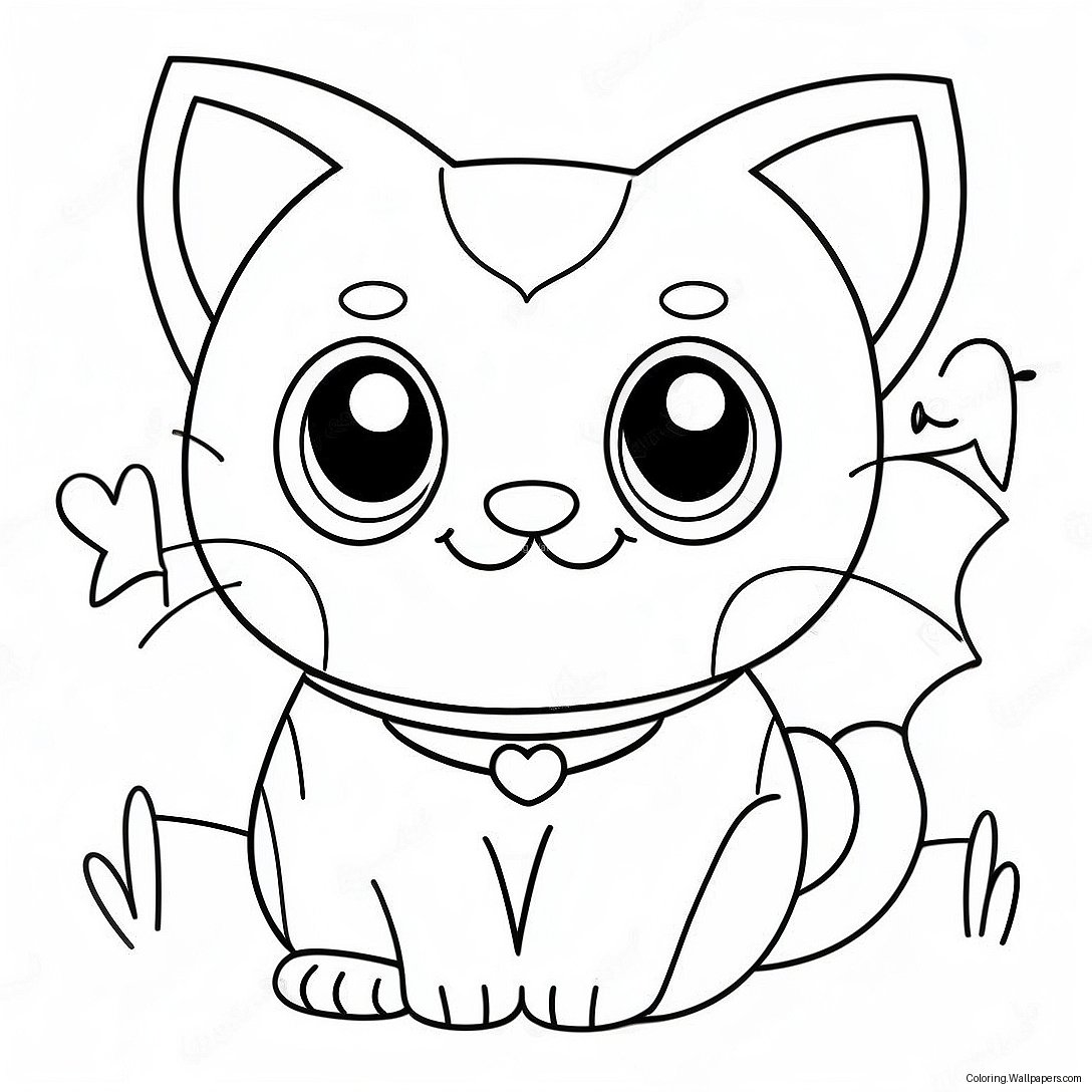 Cute Kawaii Cat With Big Eyes Coloring Page 21690