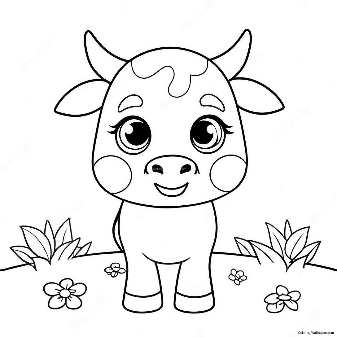 Cute Kawaii Cow With Big Eyes Coloring Page 51282