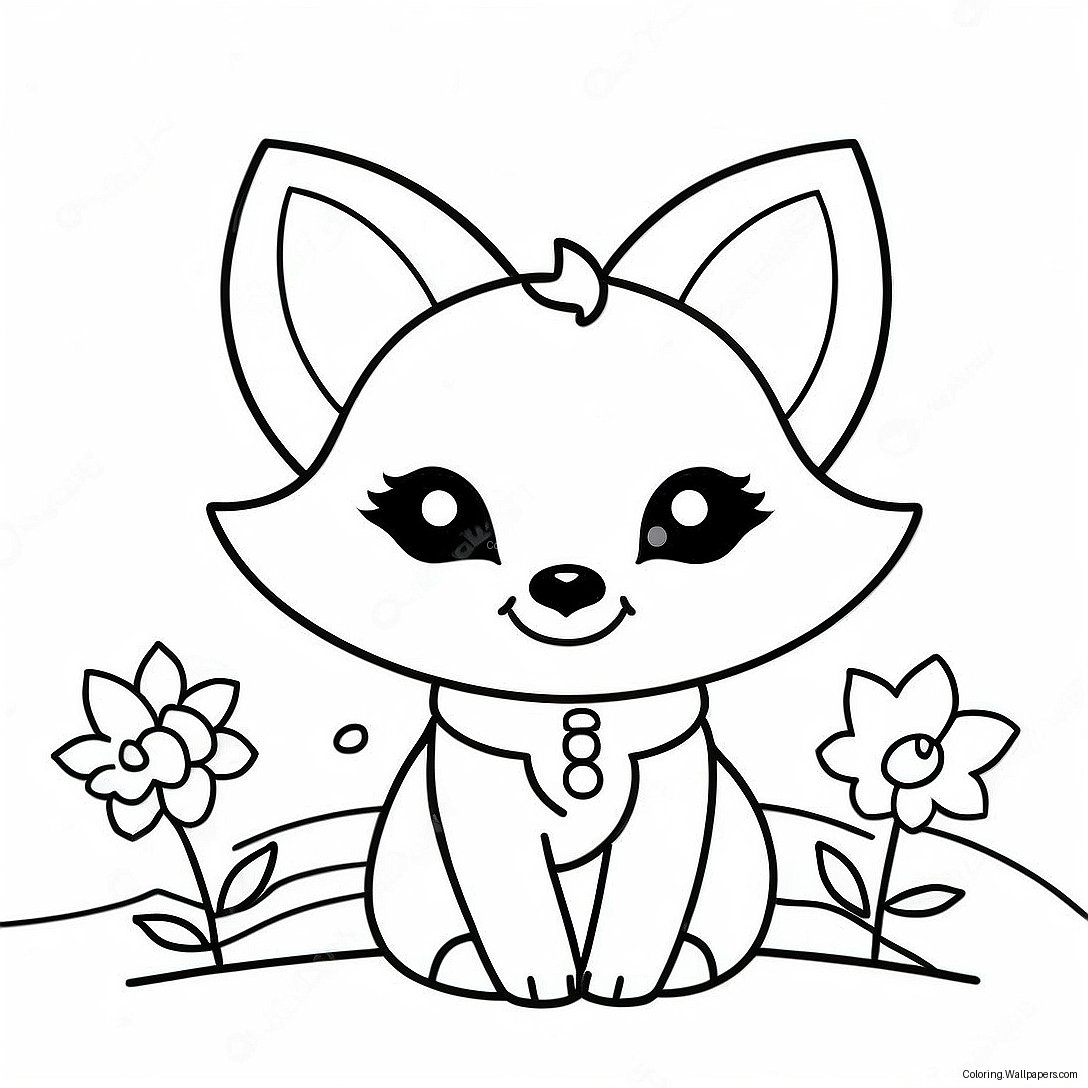 Página Para Colorear De Zorro Kawaii Con Flores 5460