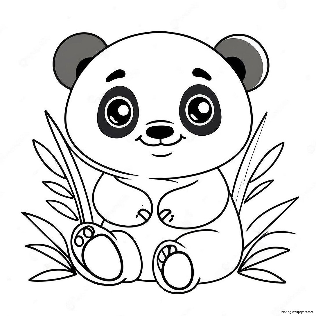 Página Para Colorear De Un Lindo Panda Kawaii Con Bambú 37213