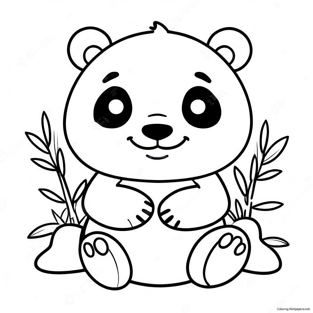 Schattige Kawaii Panda Met Bamboe Kleurplaat 37215