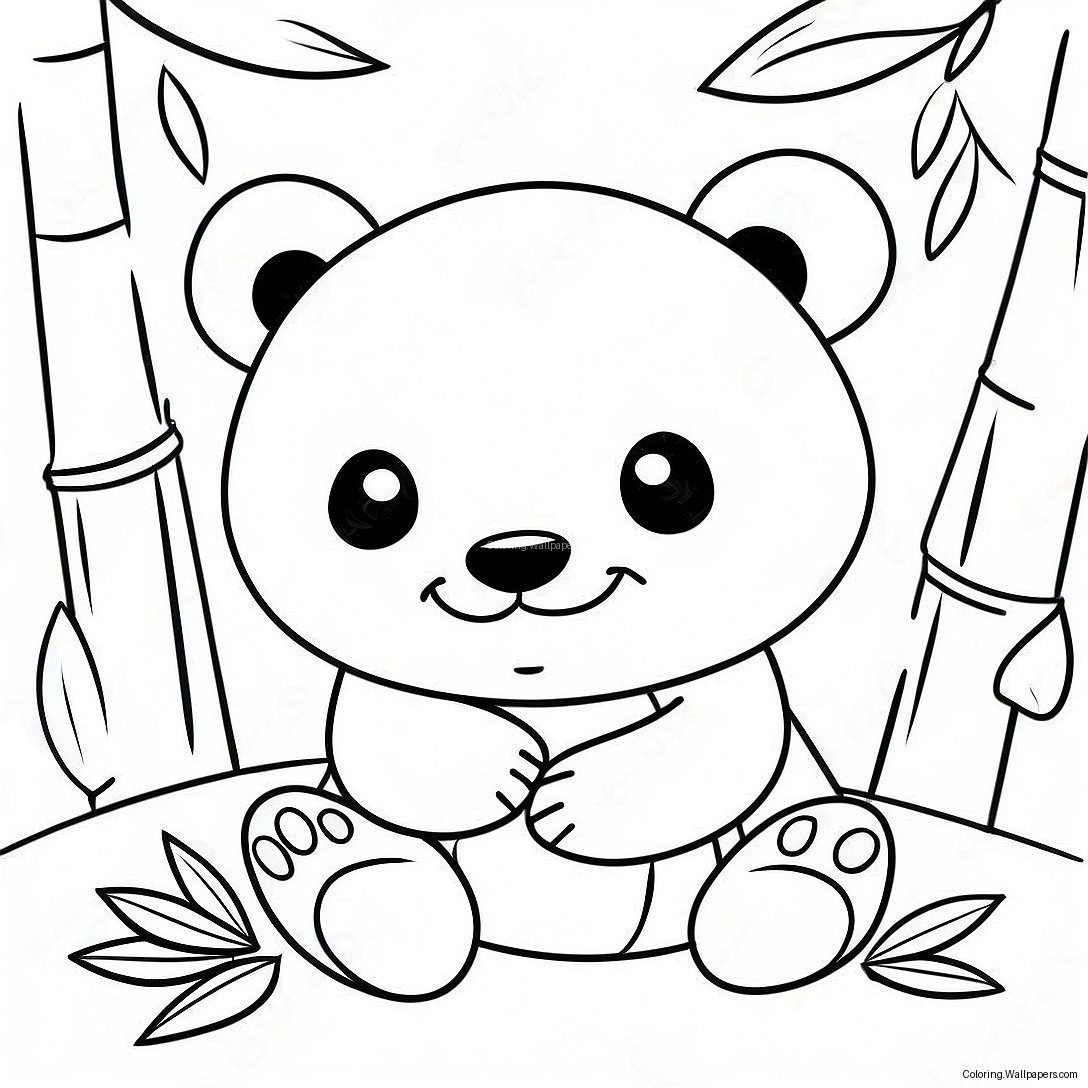 Niedlicher Kawaii Panda Mit Bambus Ausmalbild 37216