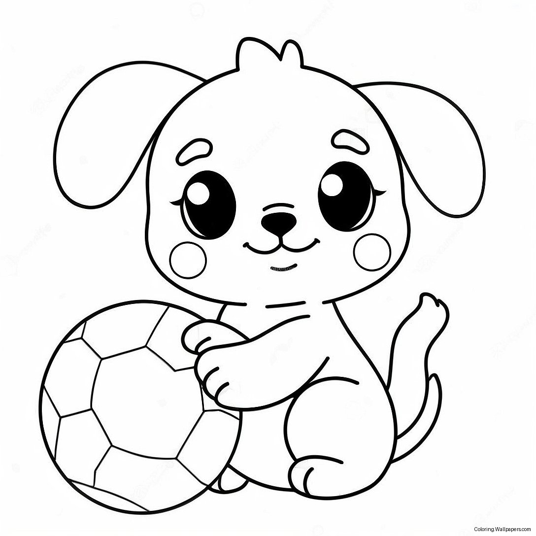 Schattige Kawaii Puppy Die Met Bal Speelt Kleurplaat 8506