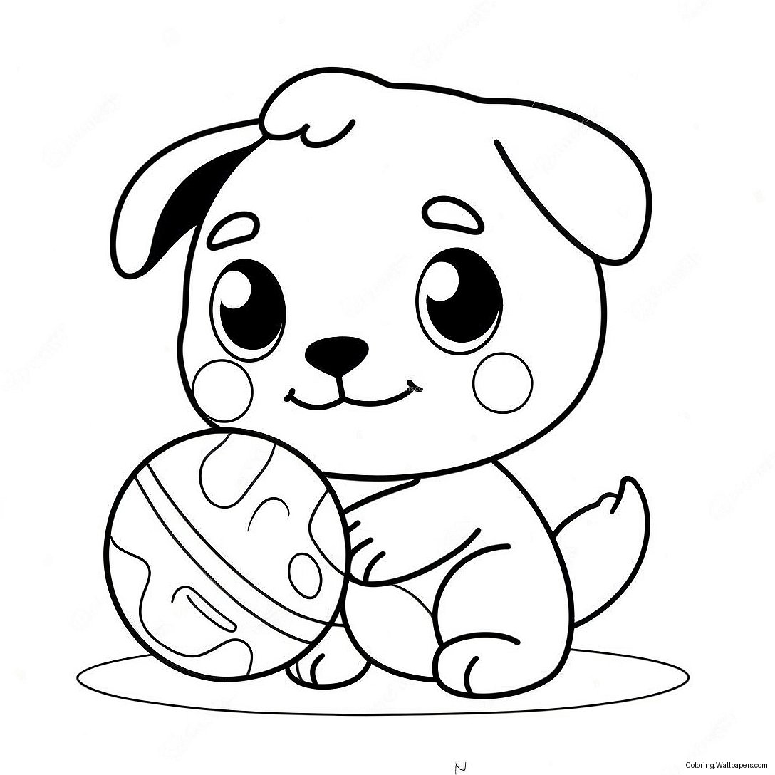 Schattige Kawaii Puppy Die Met Bal Speelt Kleurplaat 8508