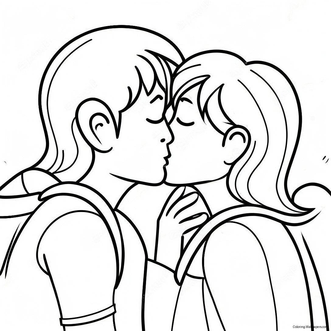 Cute Kiss Between Friends Coloring Page 20966