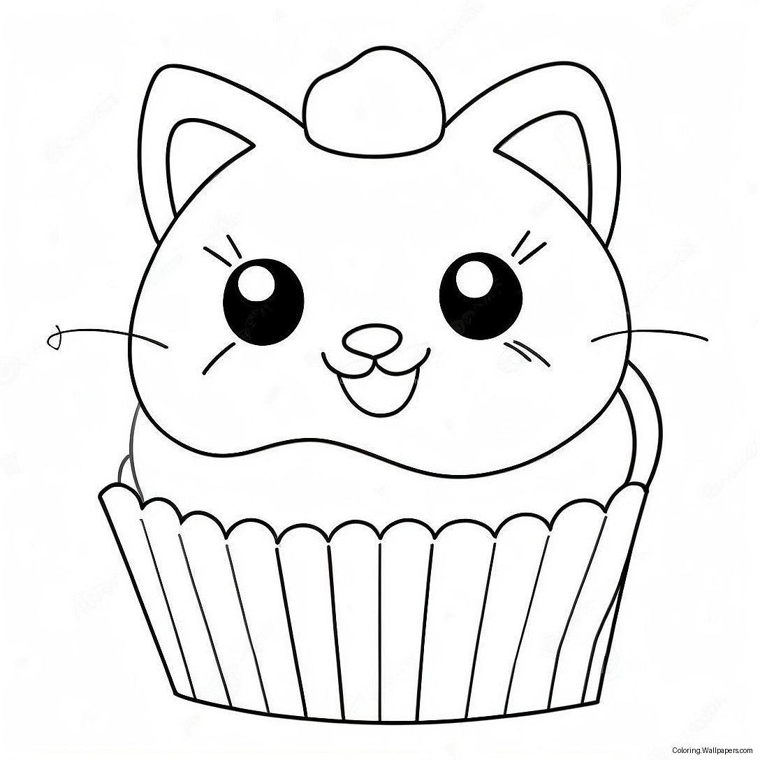 Söt Kattunge Cupcake Färgläggningssida 25148