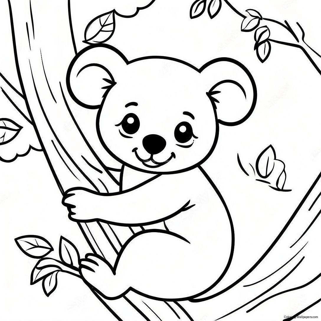 Cute Koala Climbing A Tree Coloring Page 18876