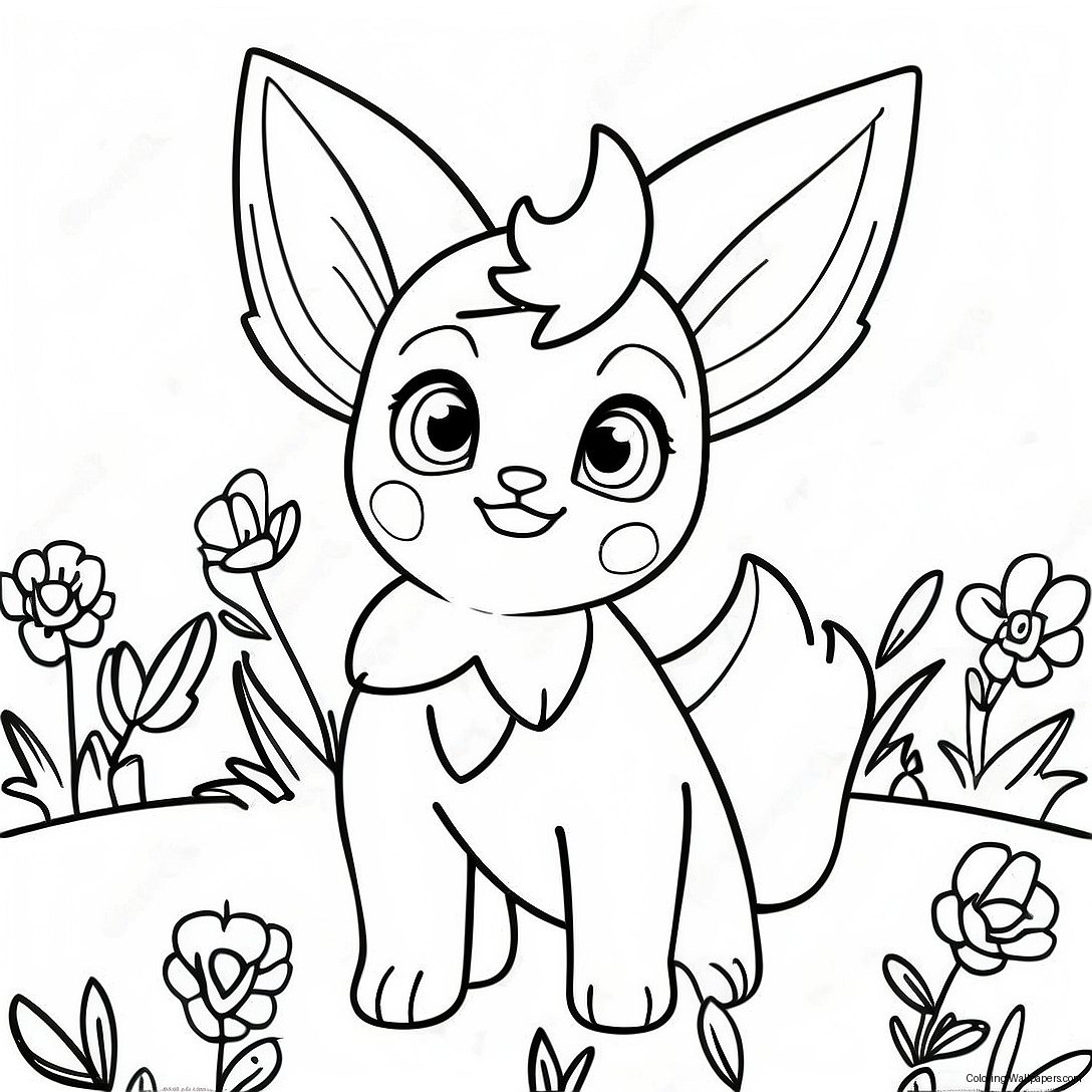 Cute Leafeon In A Flower Field Coloring Page 28245