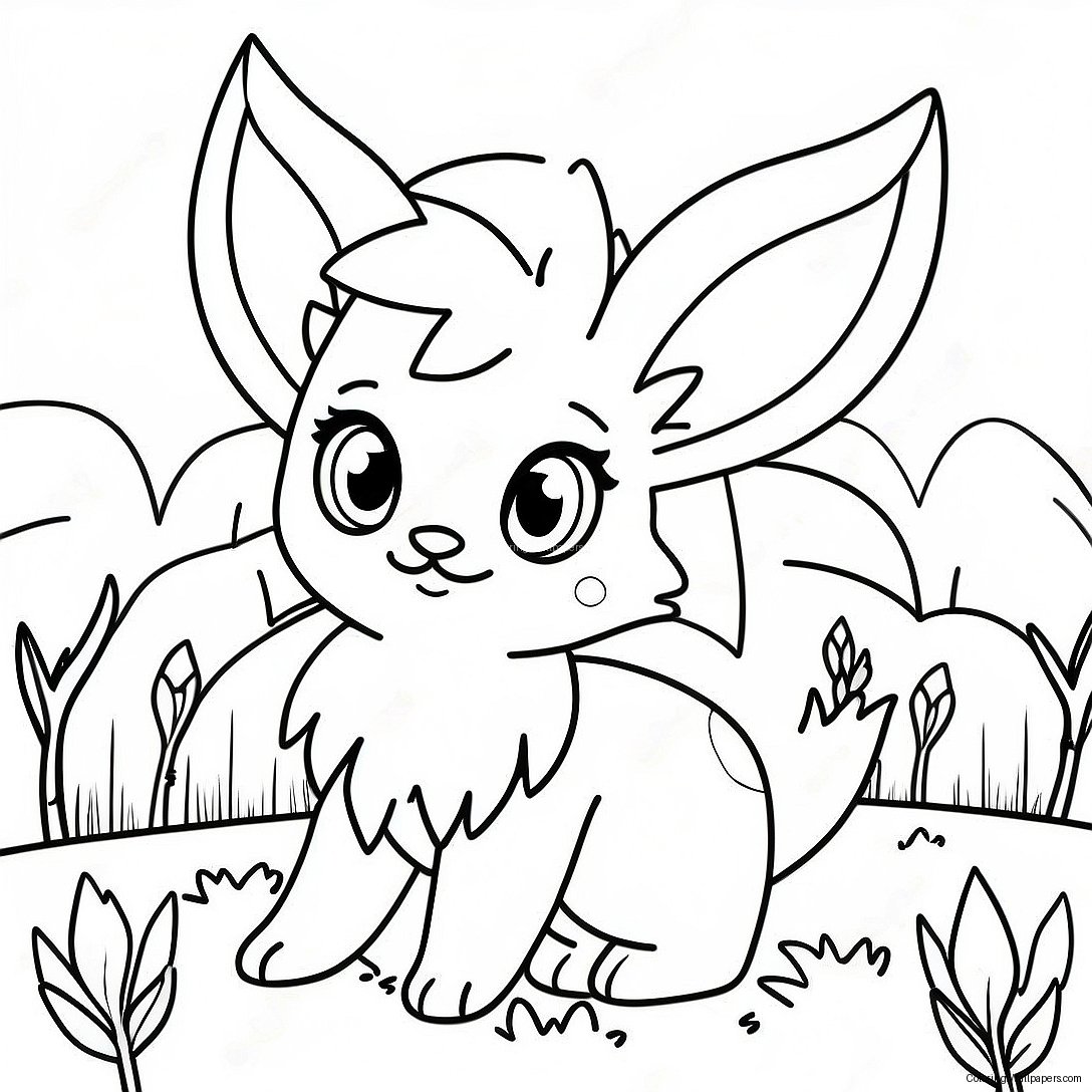 Cute Leafeon In A Flower Field Coloring Page 28247