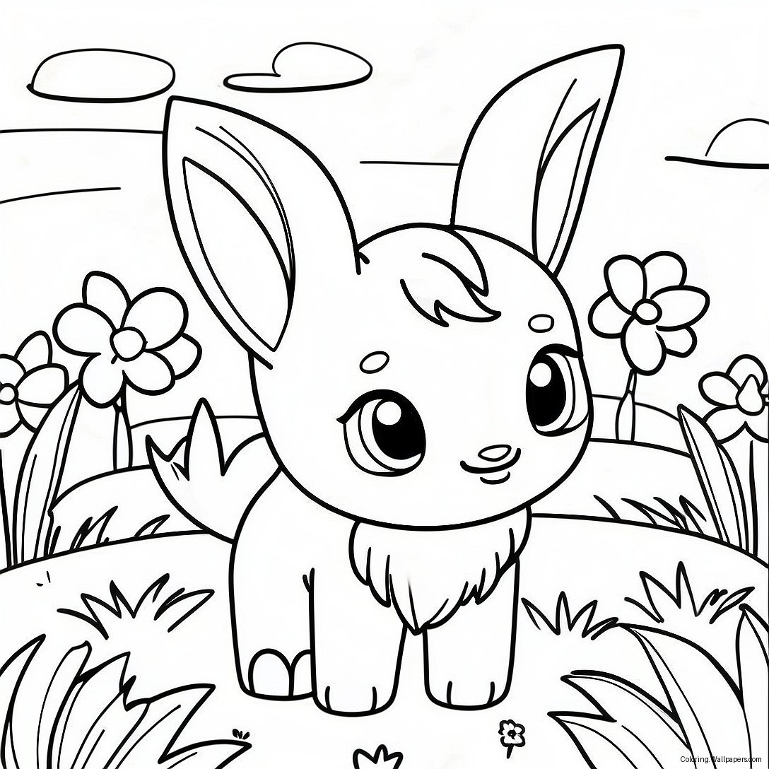 Página Para Colorear De Leafeon Lindo En Un Campo De Flores 28248