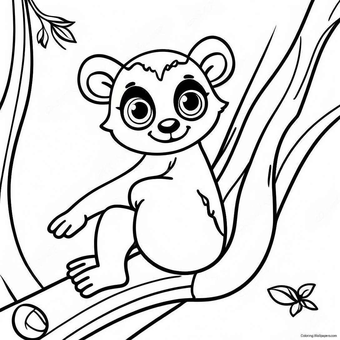 Cute Lemur Hanging From A Tree Coloring Page 27814