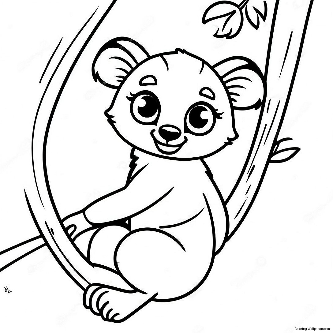 Cute Lemur Hanging From A Tree Coloring Page 27815