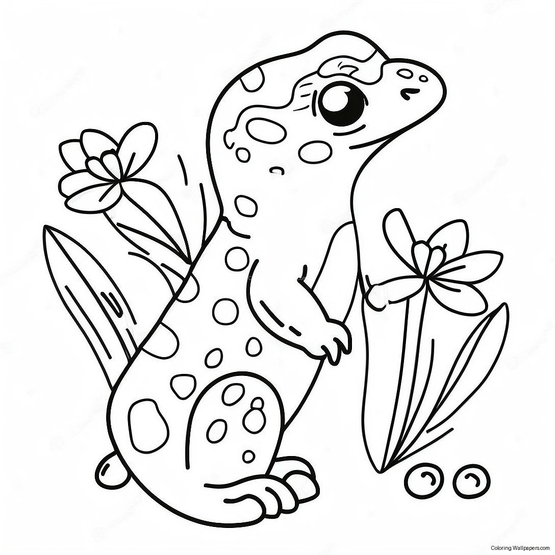 Söt Leopardgecko Med Blommor Färgläggningssida 23255