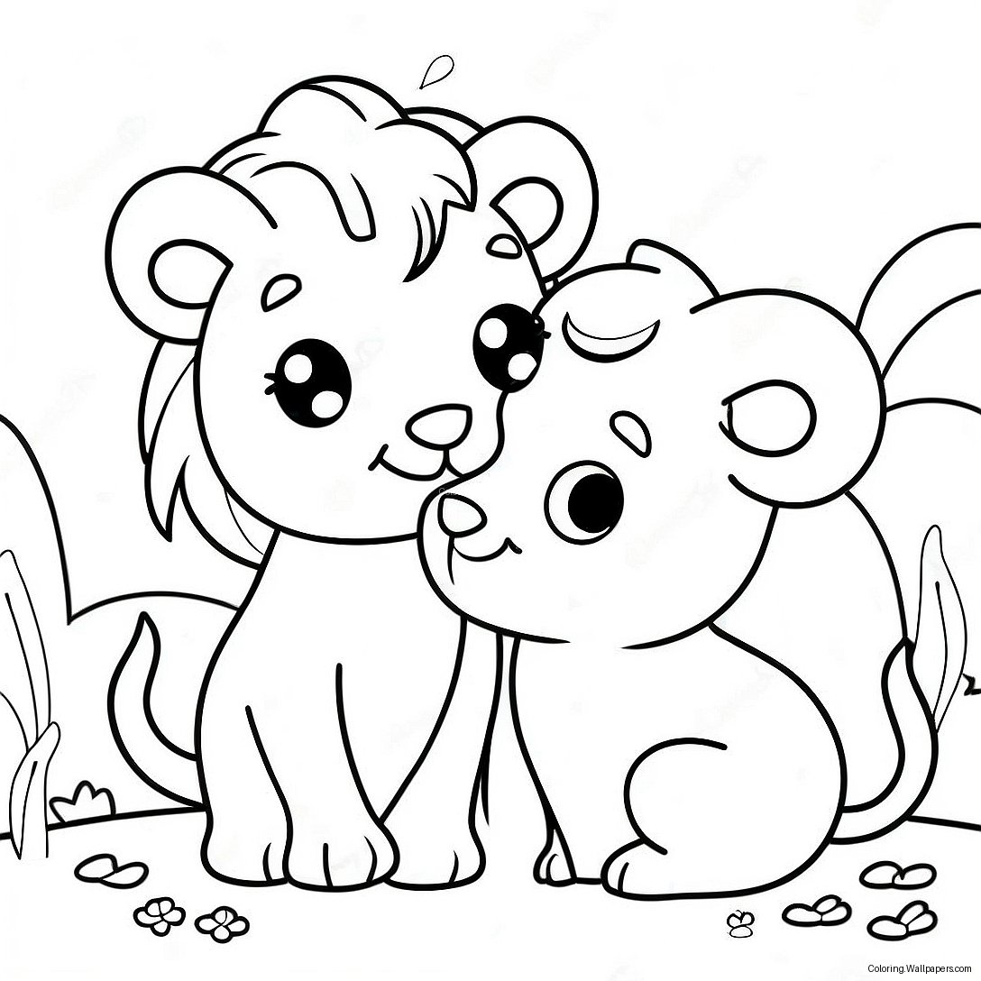 Cute Lion And Lamb Friendship Coloring Page 56688