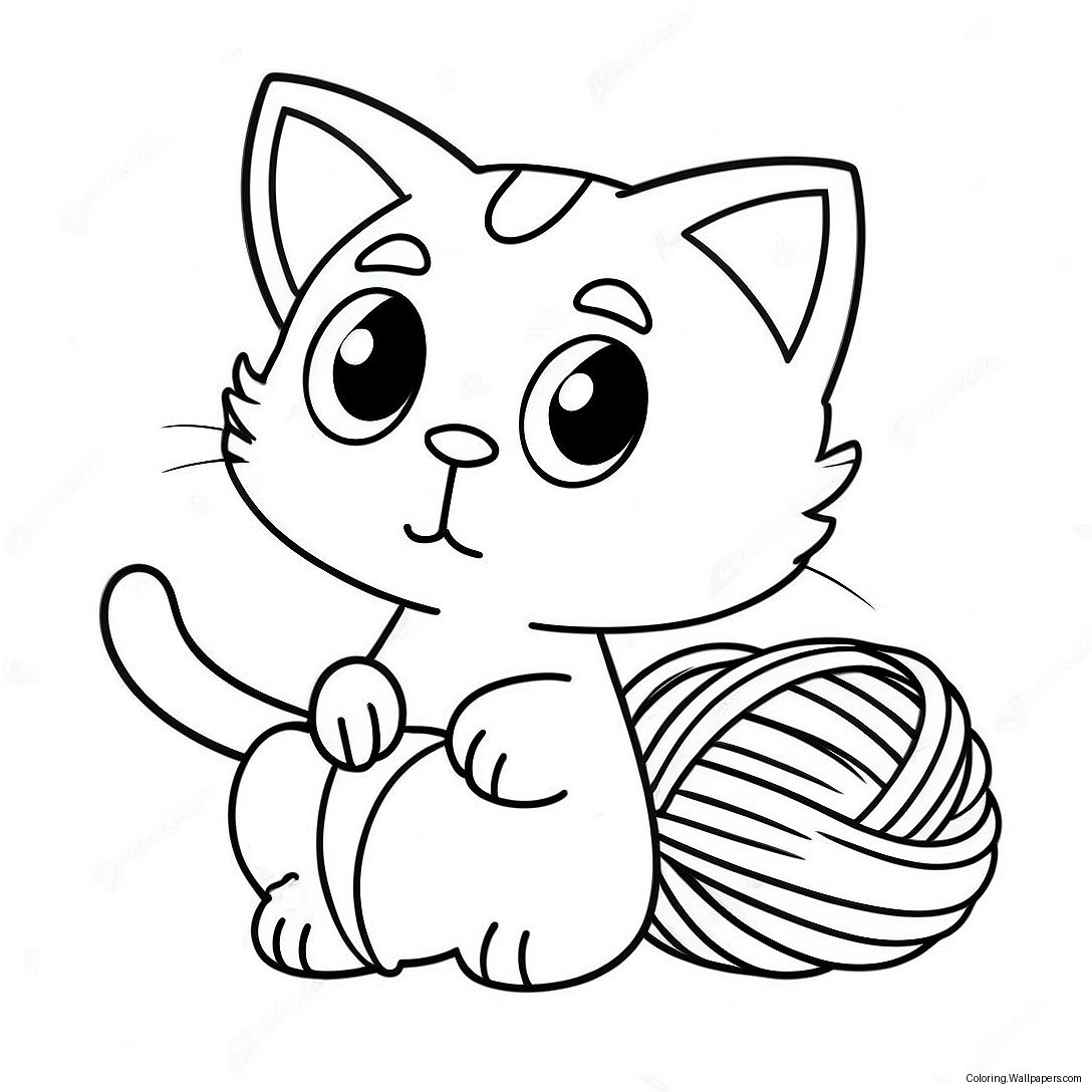 Cute Litten Playing With Yarn Coloring Page 33992