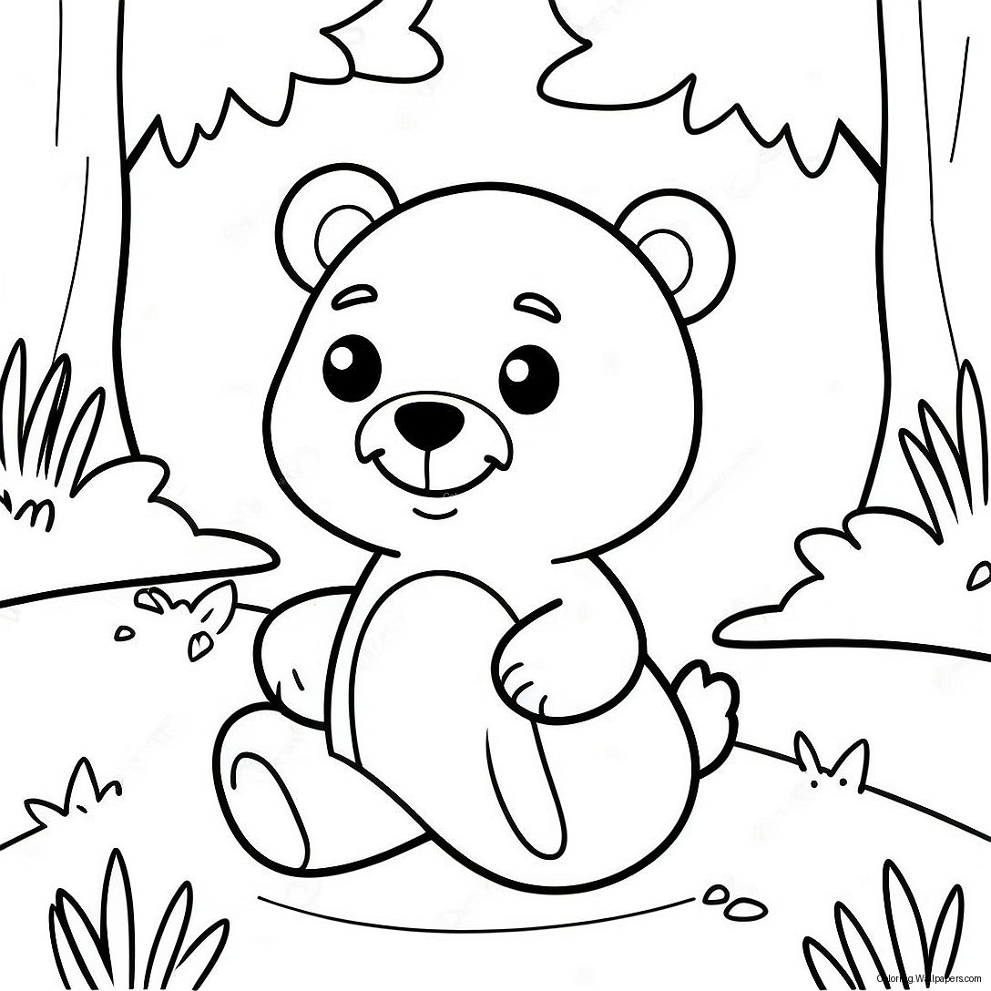 Cute Little Bear Playing In The Forest Coloring Page 30829