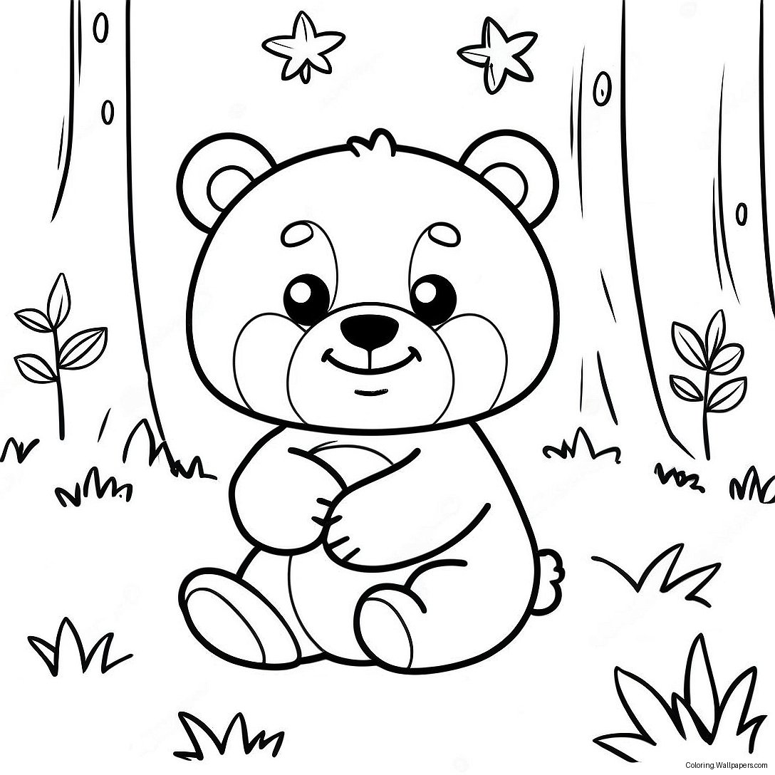 Cute Little Bear Playing In The Forest Coloring Page 30831