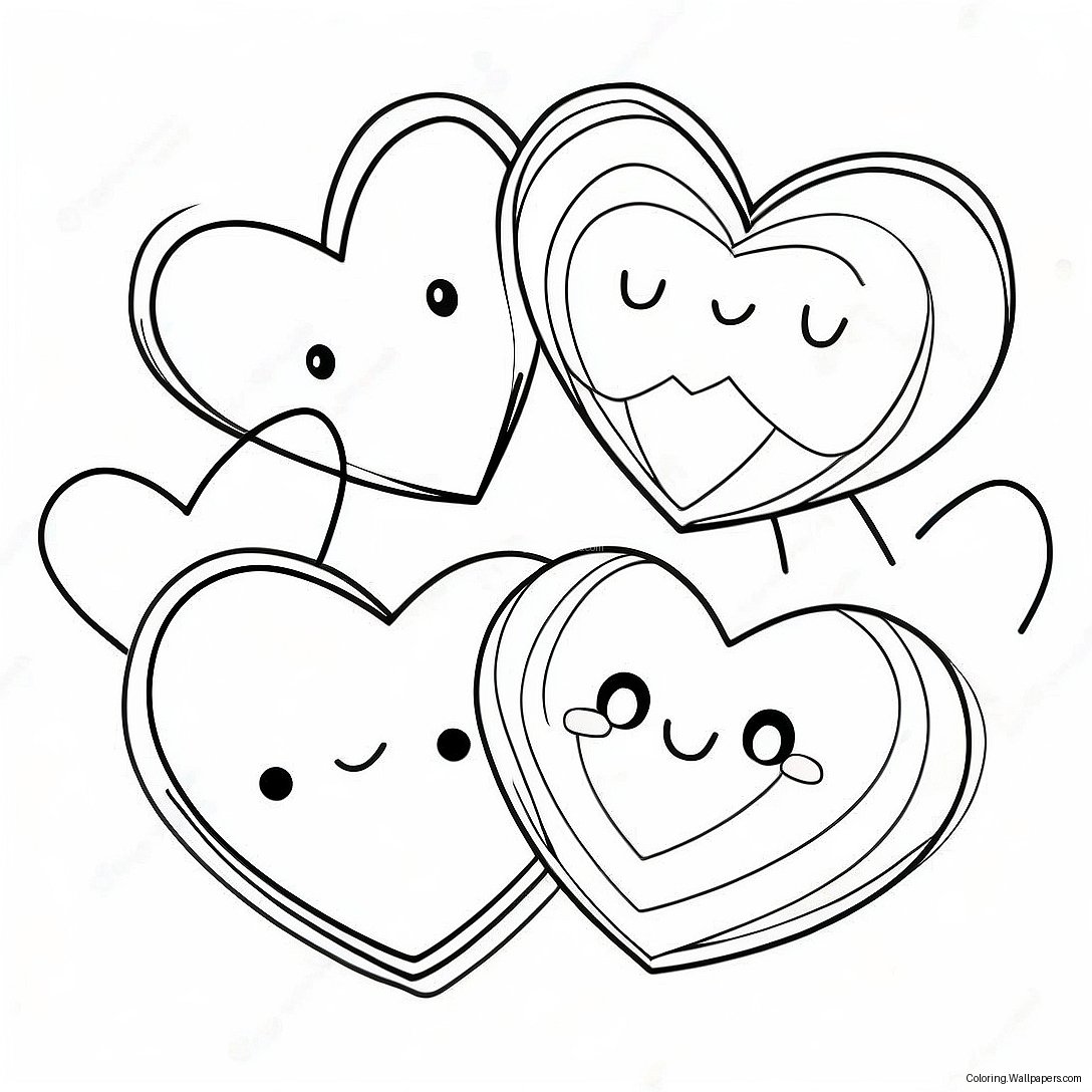 Cute Love Hearts Coloring Page 54088