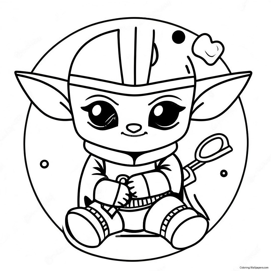 Søt Mandalorian Med Baby Yoda Fargeleggingsark 26753