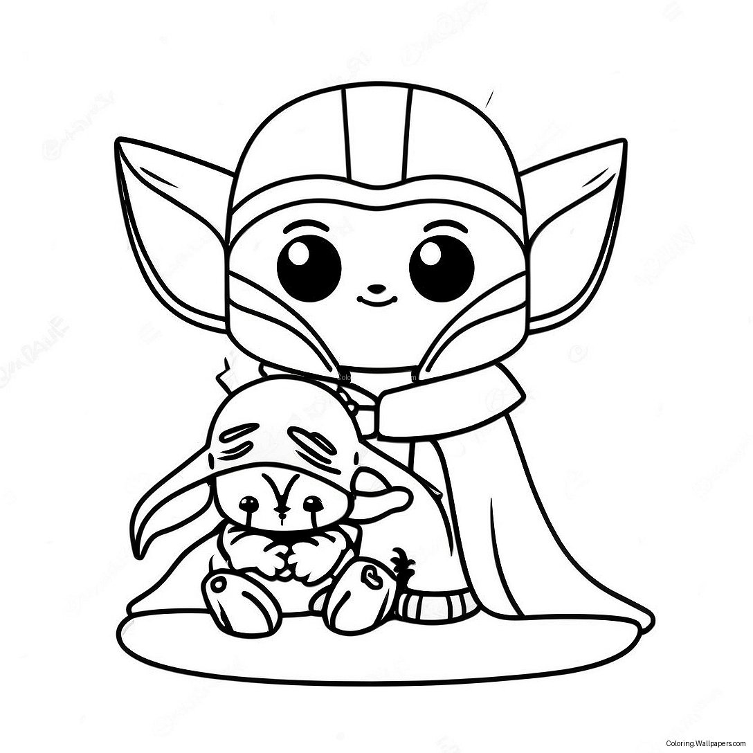 Sød Mandalorian Med Baby Yoda Farvelægningsside 26754