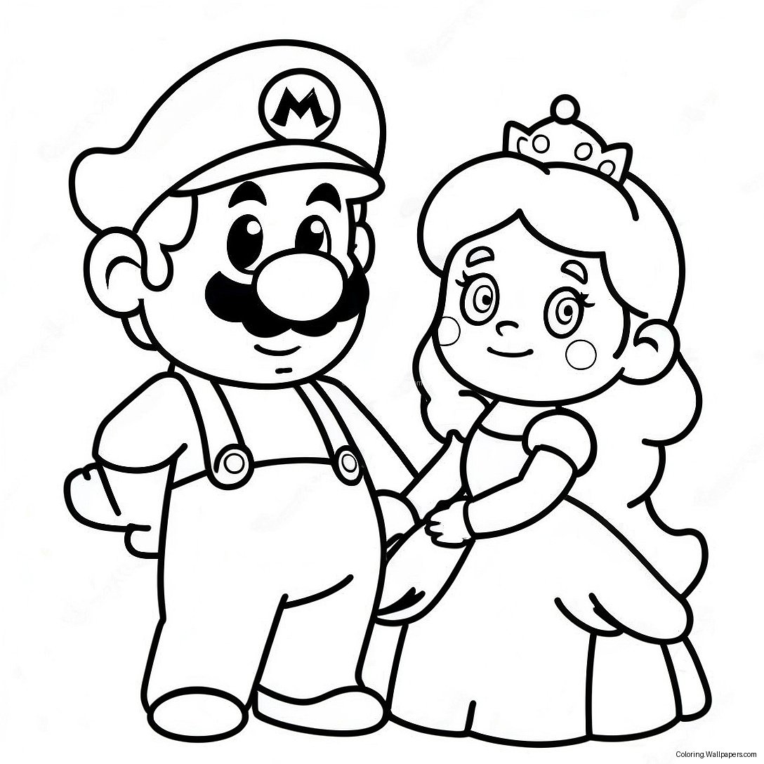 Schattige Mario En Prinses Peach Kleurplaat 30990