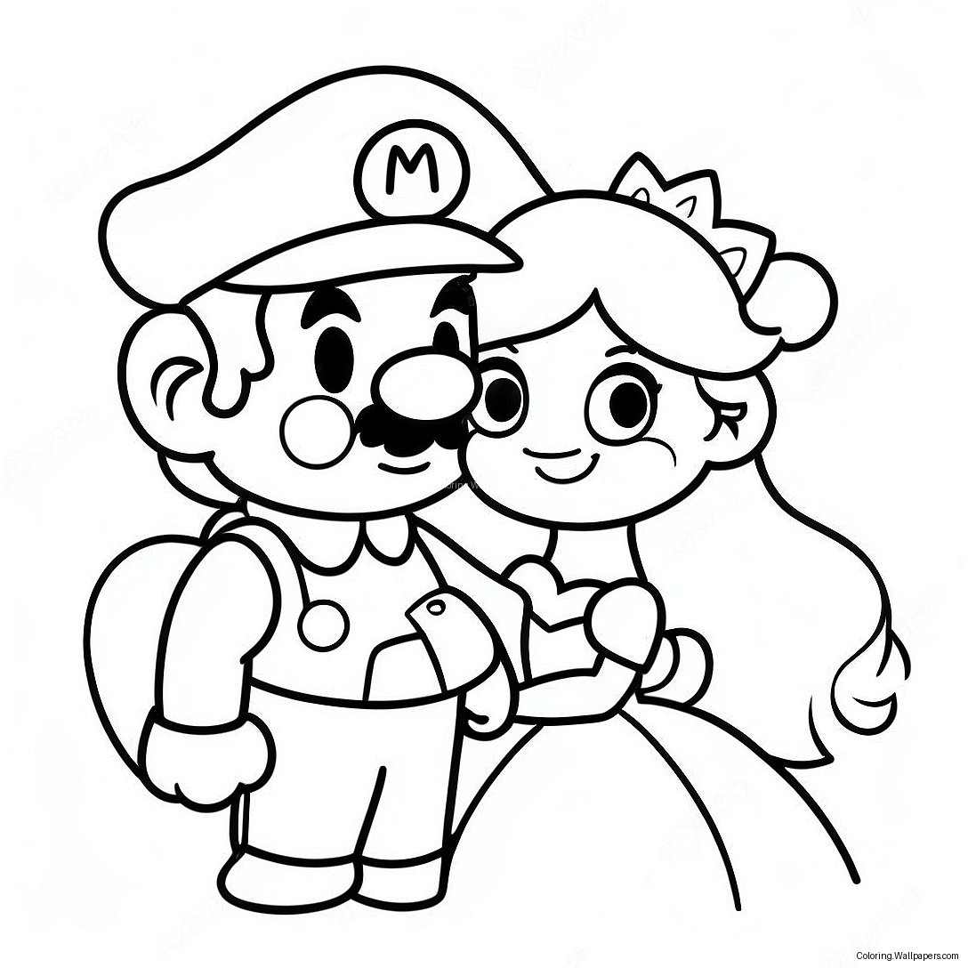 Sød Mario Og Prinsesse Peach Farvelægningsside 30991