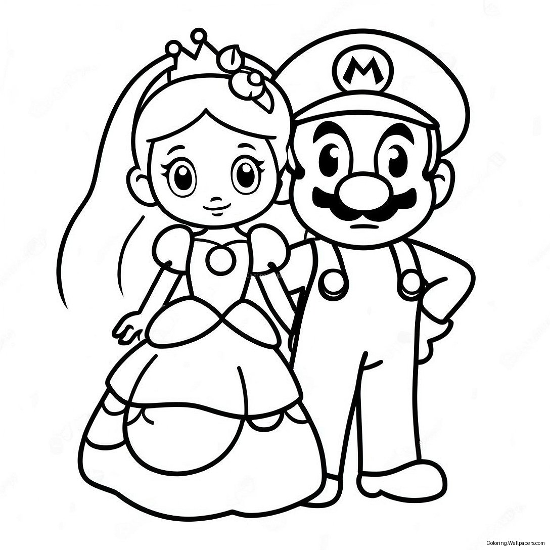 Söt Mario Och Prinsessan Peach Färgläggningssida 30992