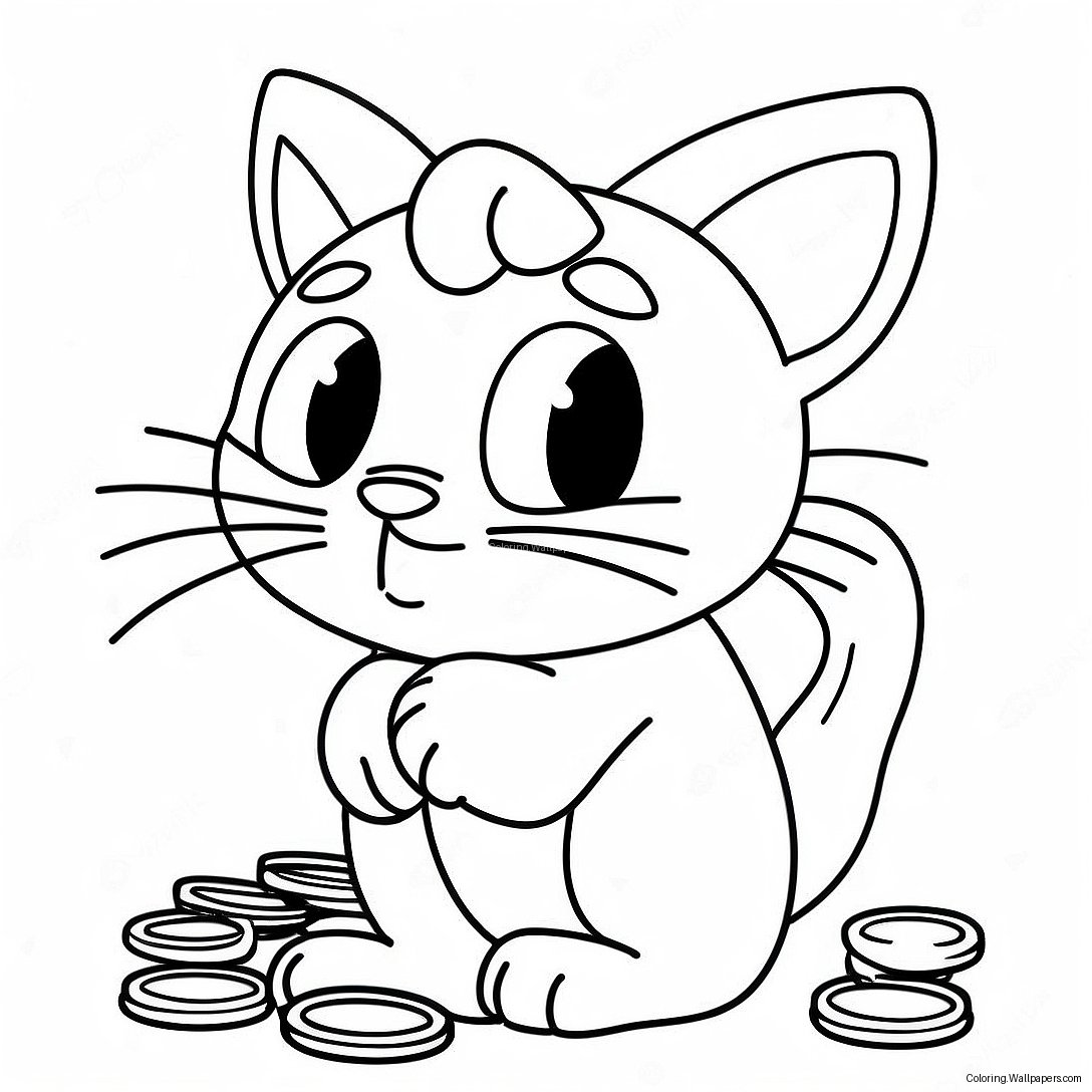 Cute Meowth Playing With Coins Coloring Page 20997