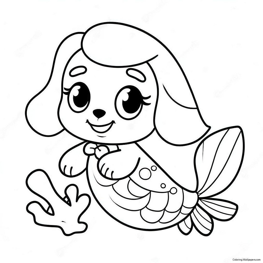 Cute Mermaid Puppy With Shells Coloring Page 26441